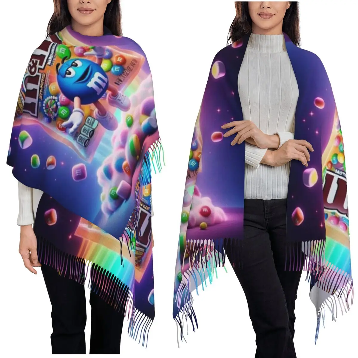 

Конфеты M и M Шоколадный мем Шарф Шарфы с кисточками Женские мягкие теплые шали и накидки Длинная осенне-зимняя шаль