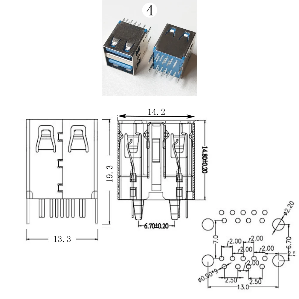 5PCS Dual USB 2.0 USB 3.0 Jack 90/180 Degree Computer Tail Connector Female USB Connector Socket For Inference Charging