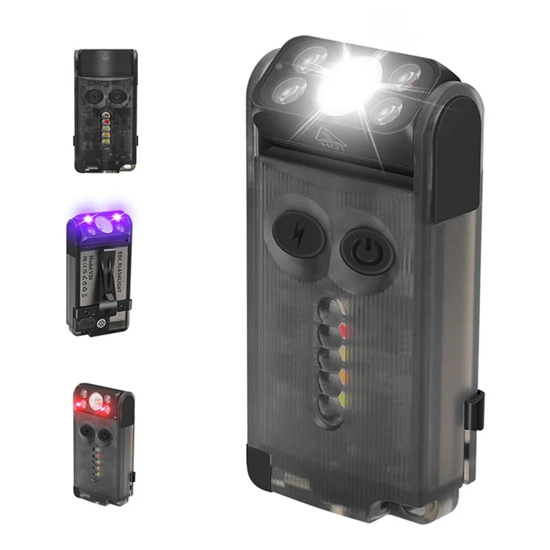 V30 Torcia Portachiavi Power Bank UV Clip magnetica per segnale acustico Ricaricabile Torcia da pesca da campeggio Emergenza