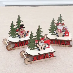 Snowman Wooden Desktop Christmas Decorations Xmas Sleigh Santa Claus Deer Cart Merry Xmas New Yaer Party Decor For 2025 Navidad