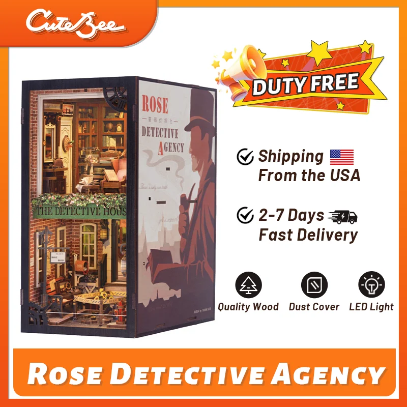 

CUTEBEE DIY Wooden Book Nook Shelf Insert Kits Detective Agency Miniature Building Bookshelf Bookend Decoration Dollhouse Gift