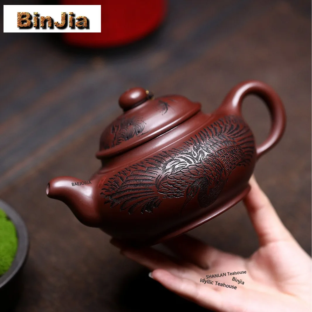 BAEJORIA 500ml Zen Yixing Purple Clay Teapots Handmade Red-crowned Crane Pot Raw Ore Dragon's Blood Sand Kettle Zisha Tea Set
