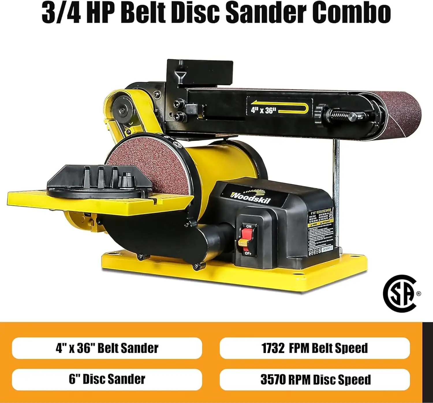 

4.3A Belt Sander, 4 x 36 in. Belt & 6 in. Disc Sander, Double Dust Exhaust Port, Steel Base, 2Pcs Sandpapers Included