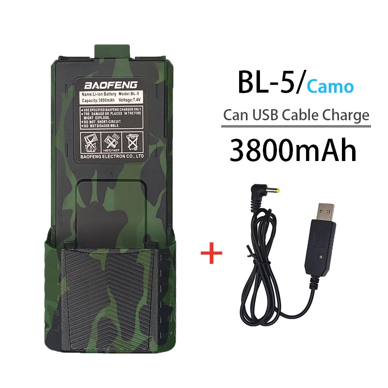 Baofeng UV-5R Battery Camo Long Battery USB Baofeng UV5RT UV5RA UV5RE Walkie Talkie Optional Charger Two Way Radio Parts