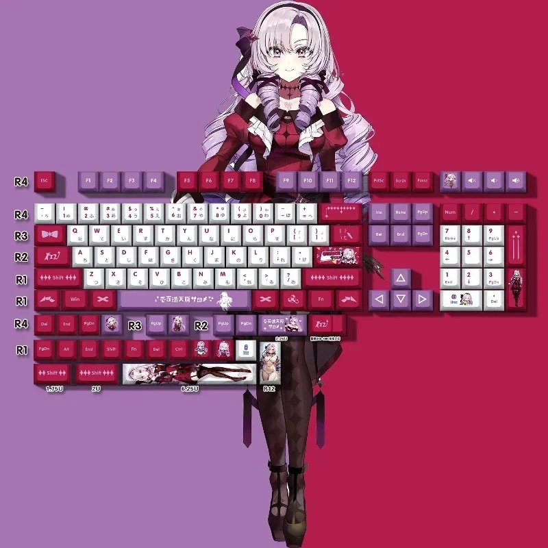 Vtuber Keycaps Custom PBT Cherry Profile Keycap Cute Japanese Radical Cartoon Anime Point Key Cap for Gaming Mechanical Keyboard