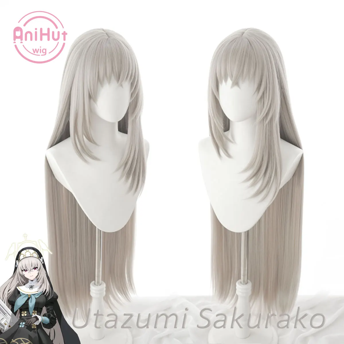 

【AniHut】Utazumi Sakurako 95cm GRAY Cosplay Wig Blue Archive Straight Heat Resistant Synthetic Hair Utazumi Sakurako Cosplay