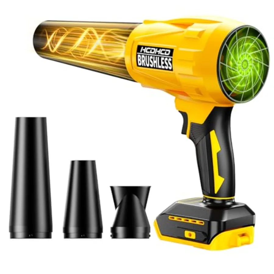 

Electric Cordless Leaf Blower for DeWALT 20V Battery 580 000 RPM Brushless Turbo Jet Blower with 3 Nozzles Handheld Blower for