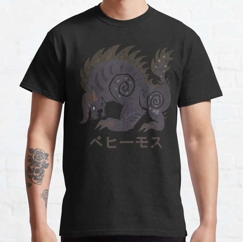 

Retro Monster hunter world Behemoth Kanji gift t shirt for men Cartoon Video game MHW Graphic Tee Y2K Clothes All size tops