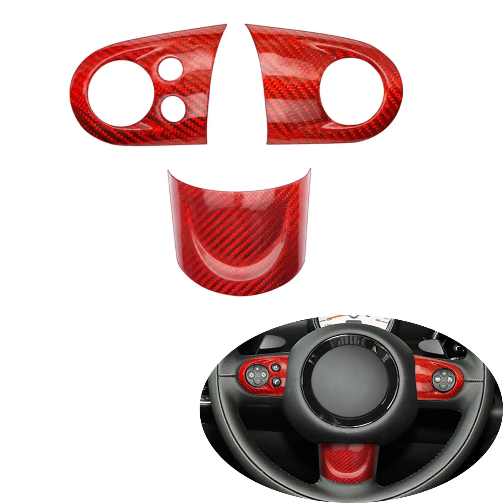 

Carbon Fiber Steering Wheel Cover Trim For Mini R55 R56 R57 2006-2015 (3 Pcs Red)