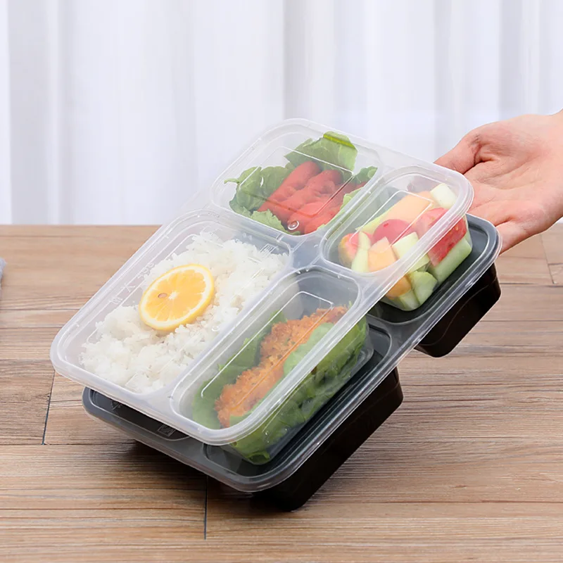 Custom Disposable Fast Food Box Three-Compartment Rectangular Four-Compartment Packing Box Thickened Meal Bento Box Five