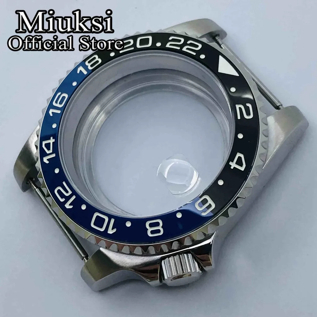 Miuksi 40mm silver sterile watch case ceramic/titanium bezel sapphire glass fit NH35 NH36 ETA2824 PT5000 movement