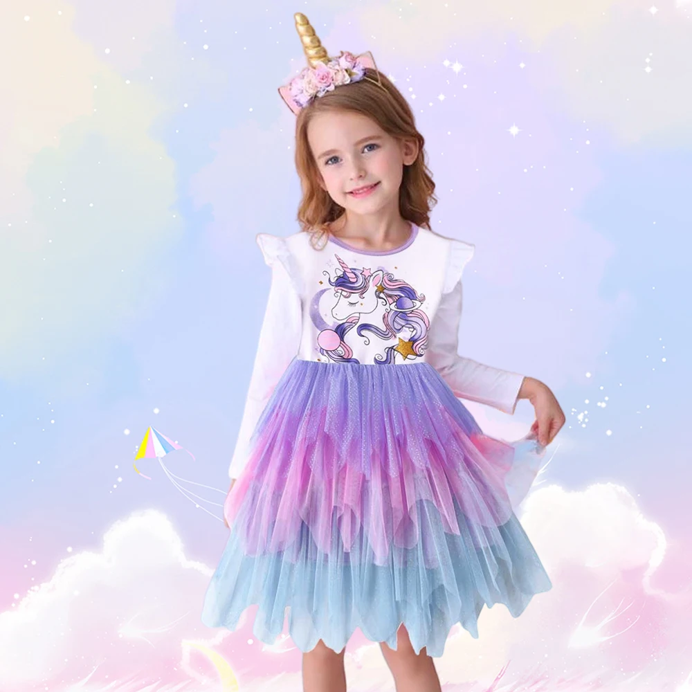 DXTON 2024 Mädchen Kleider Winter Kinder Geburtstag Party Kostüme Meerjungfrau Pailletten Prinzessin Tutu Kleid Patchwork Kleinkind Mesh Kleid – Detail 20