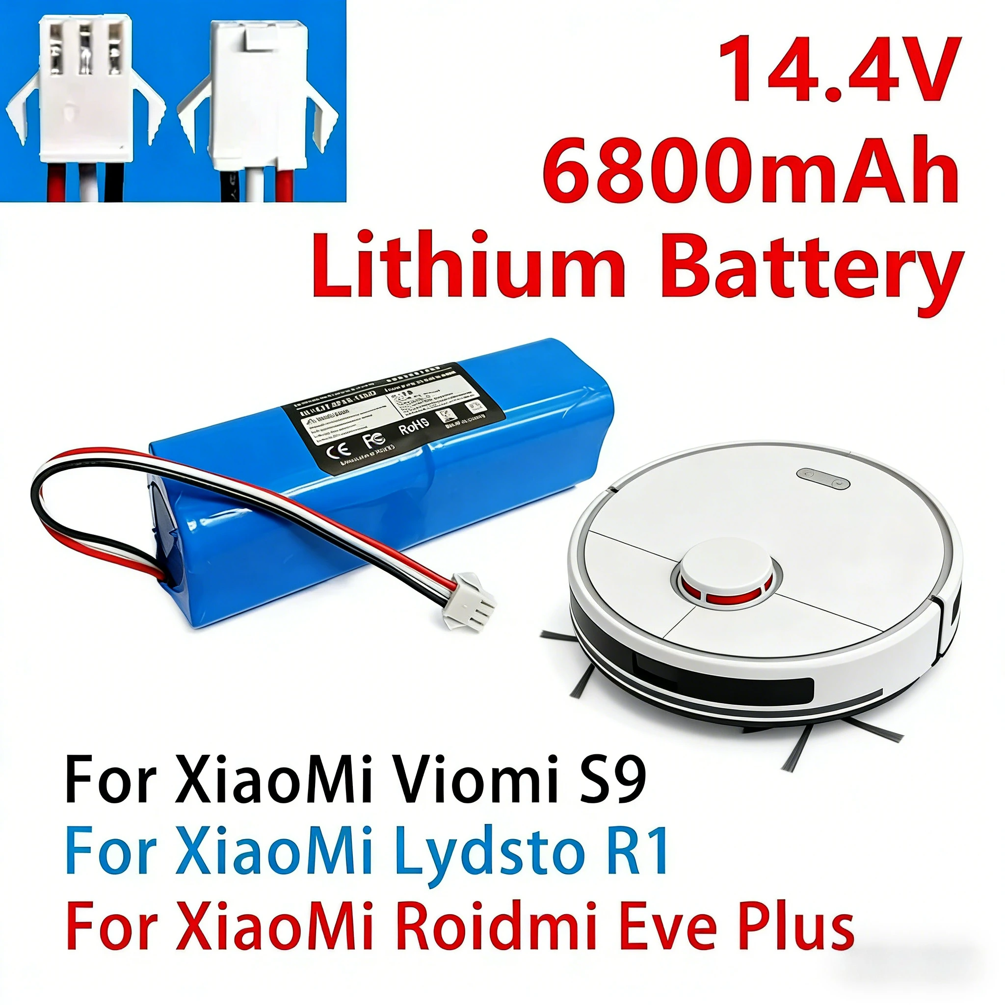 

100% New Original 4P2S 14.4V Li-ion Battery 6800/9800/12800/16800mAh for Xiaomi Viomi S9 Lydsto R1 Roidmi Eve Plus