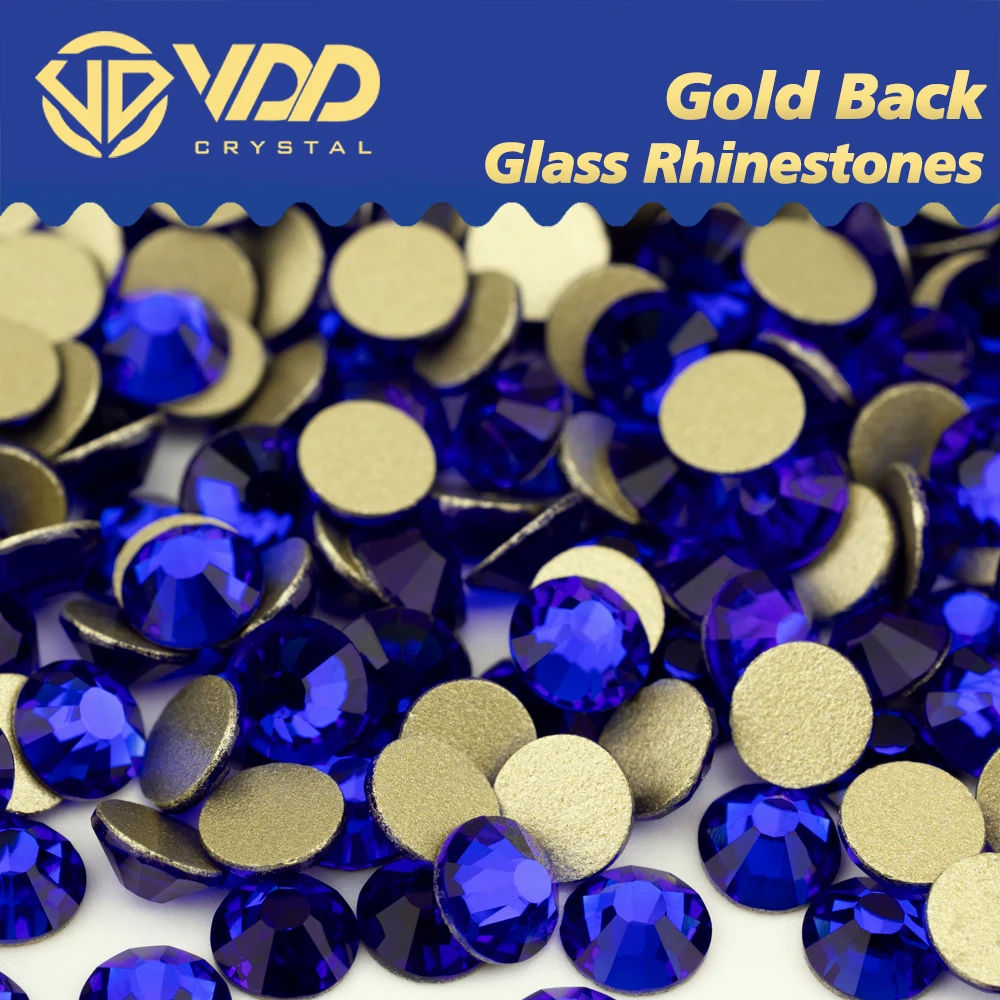 VDD 030 zafiro de alta calidad SS4-SS20 diamantes de imitación de cristal dorado piedras Strass planas para manualidades de uñas DIY Accesorios
