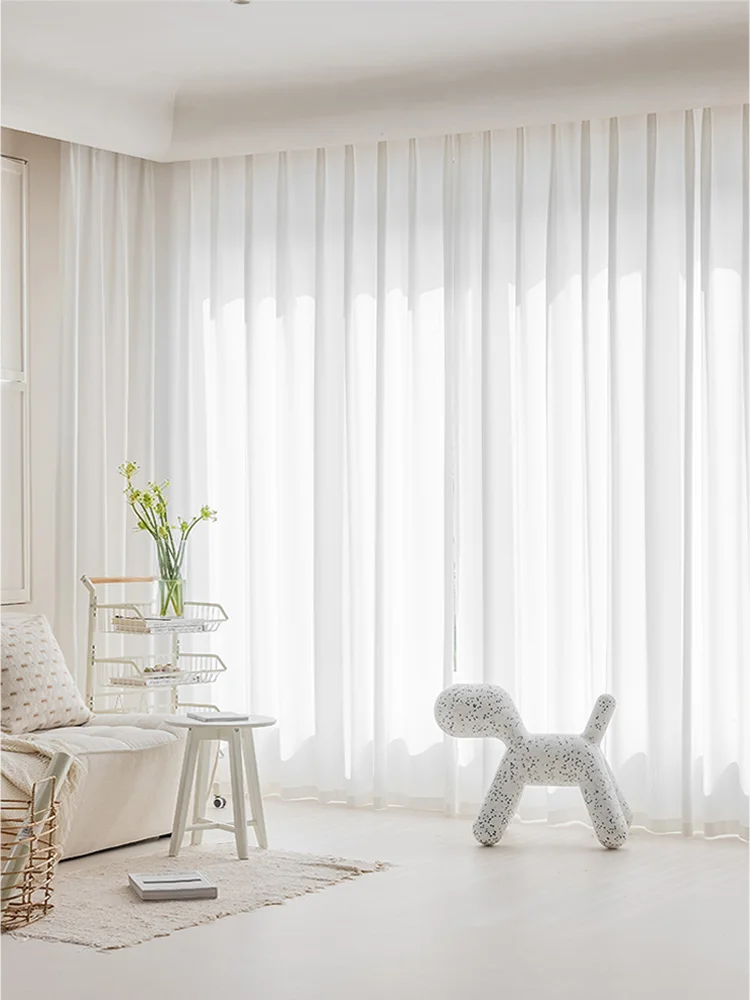 

White Window Curtain Chiffon Yarn Shading Tulle for Living Room Bedroom Bay Window Balcony Voile Partition Punch Hook Install