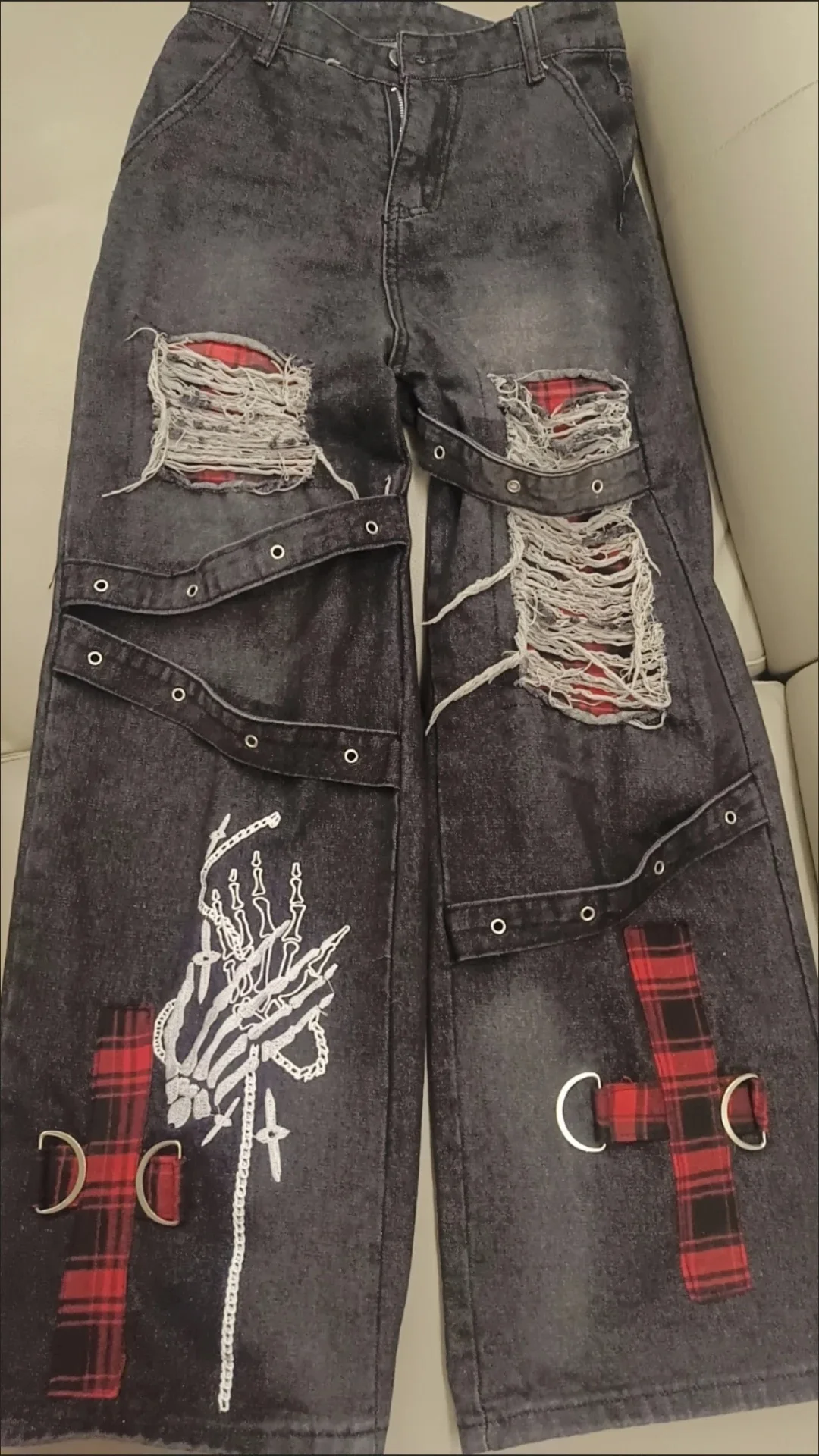 

Ретро-джинсы в стиле панк с эффектом потертости и рваными элементами для женщин, новинка весна-осень 2026, модные широкие брюки в пол для стильных девушек