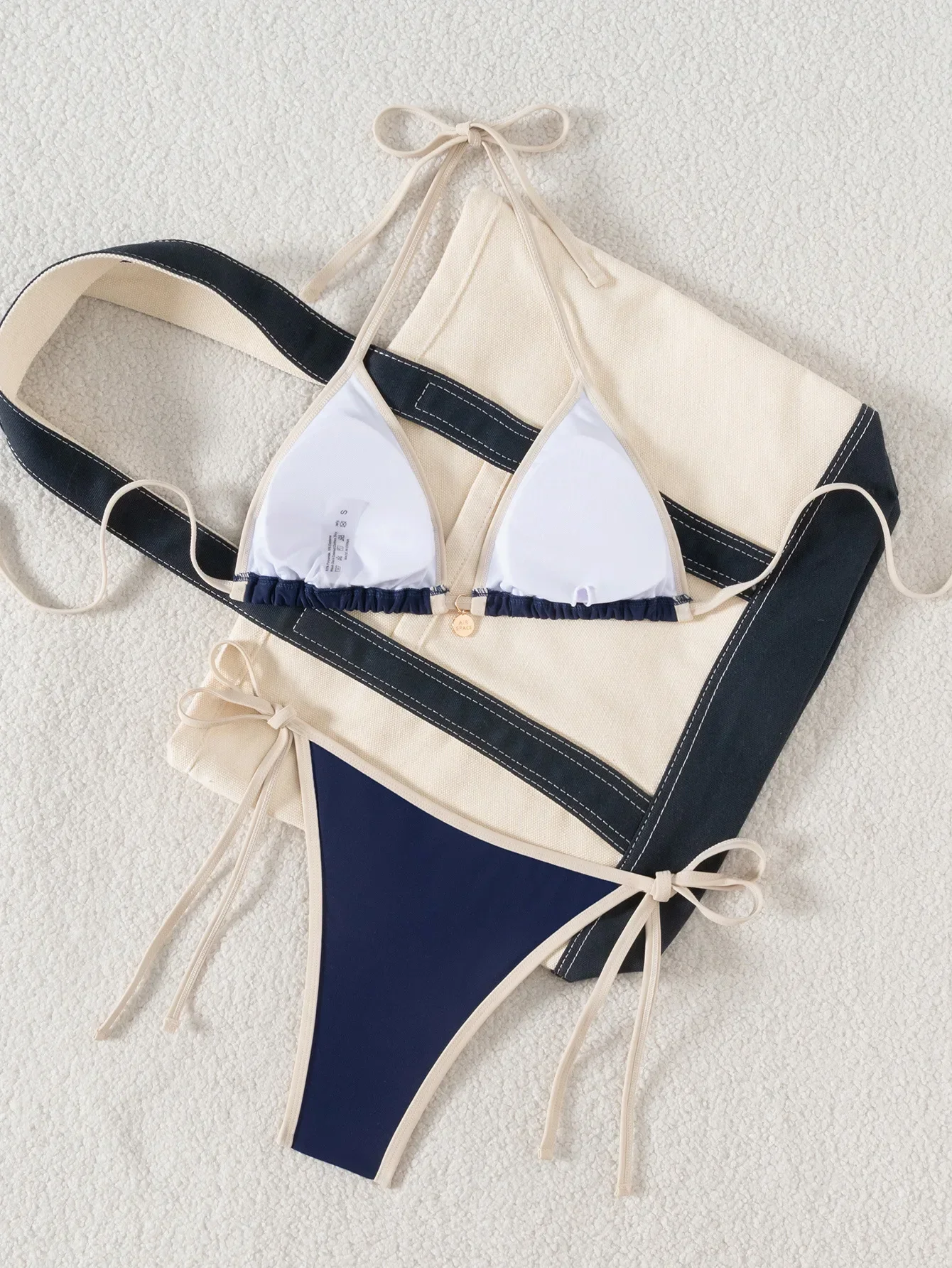 Sexy Navy Patchwork Bikini Set 2025 Women Halter Push Up Bra Triangle Swimsuit Brazilian Beach Bathing Suit Micro Swimwear