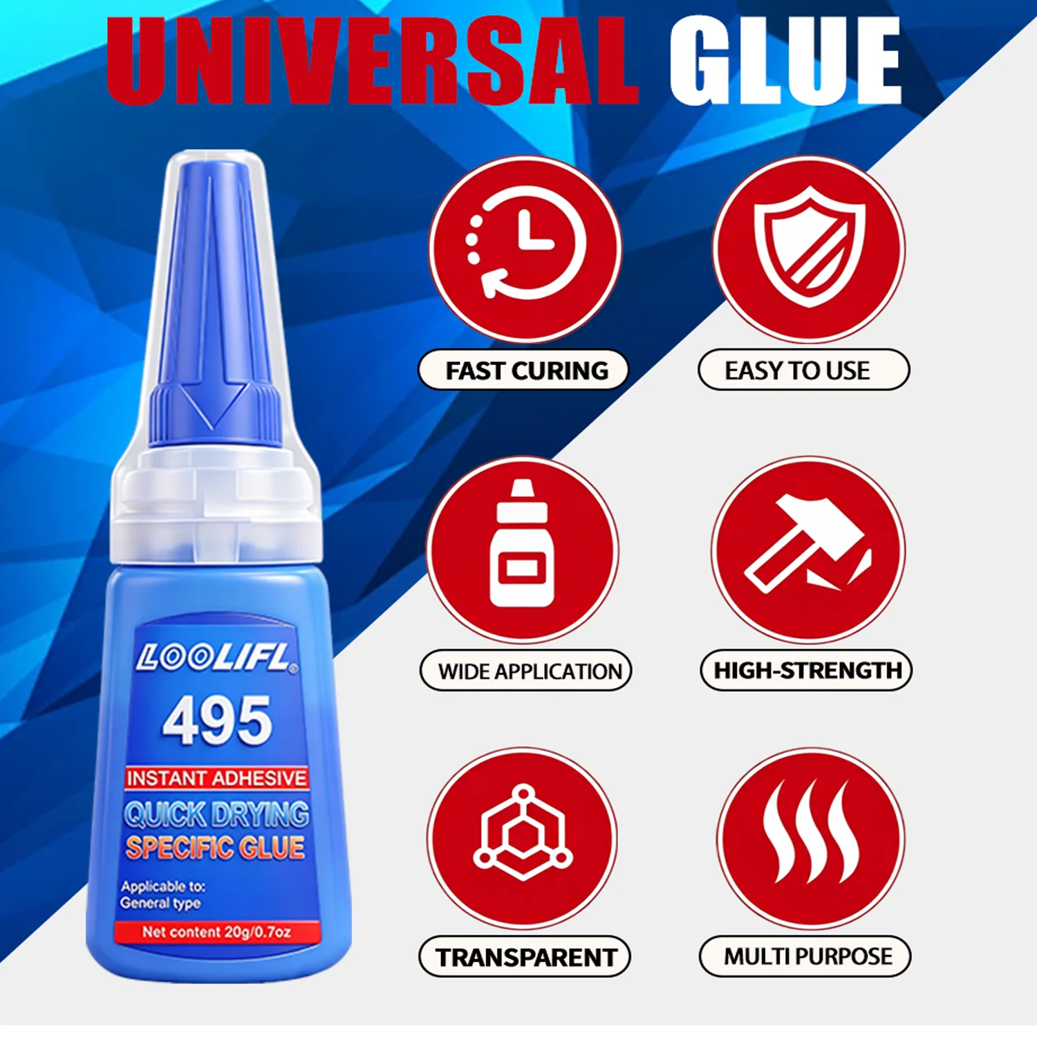 Neuer 20ML Mehrzweck-Superkleber 495 Schnelltrocknender Flüssigkleber Starker Sofortkleber Transparent Für Kunststoff Holz Glas Verbindungen DIY Reparaturwerkzeug – Detail 2