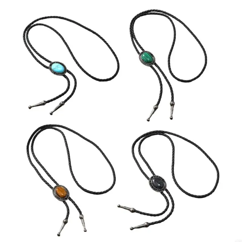 

270D Men Women Vintage American Bolo Tie Western Stone Cowboy Hat Pendant Shirt Chain Collar Necktie Jewelry Accessories