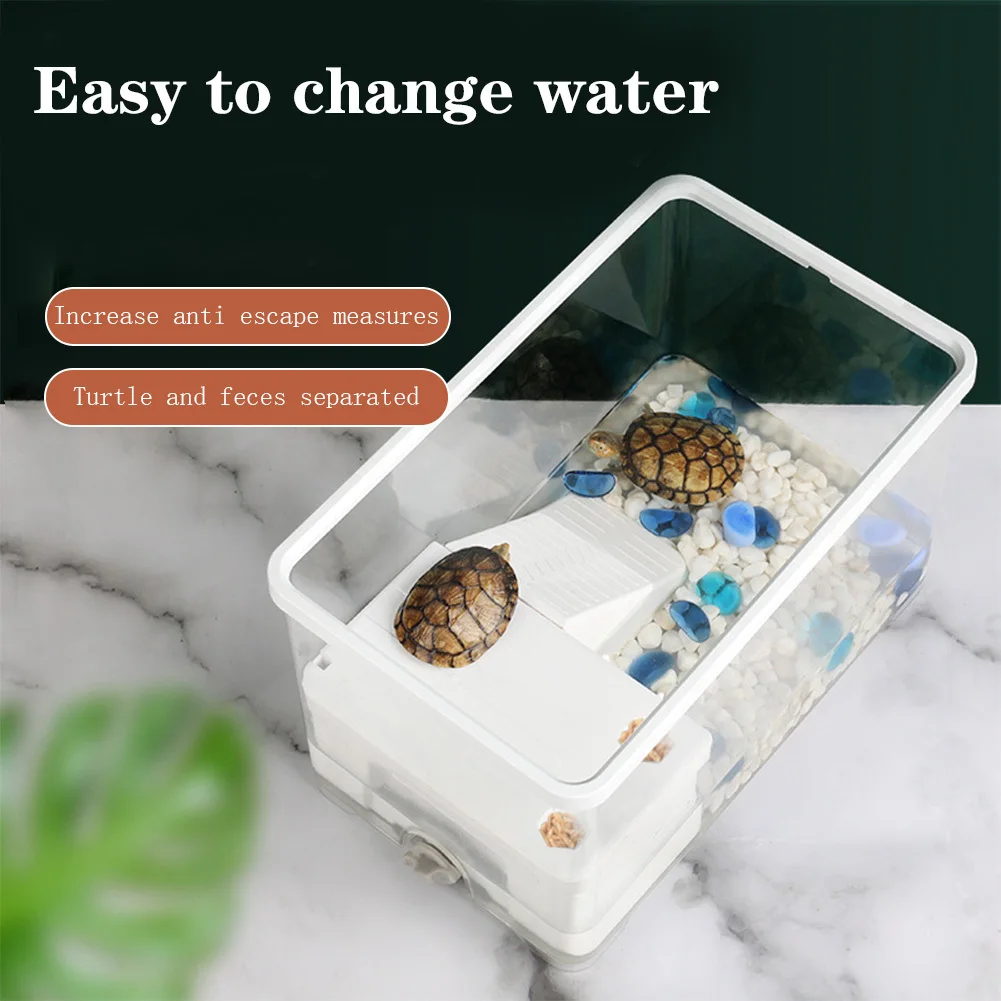 

Turtle Tank Aquarium With Basking Platform Anti Escape Turtle Habitat Transparent Multi-Function Areas For Pet Reptile Habitat