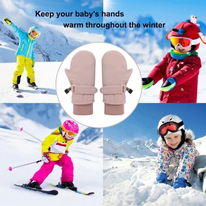 Warm Baby Toddler Winter Ski Gloves with String Cold Weather Mittens for Boys & Girls Fleece Lined Insulated Snow Gloves 6M-4Y