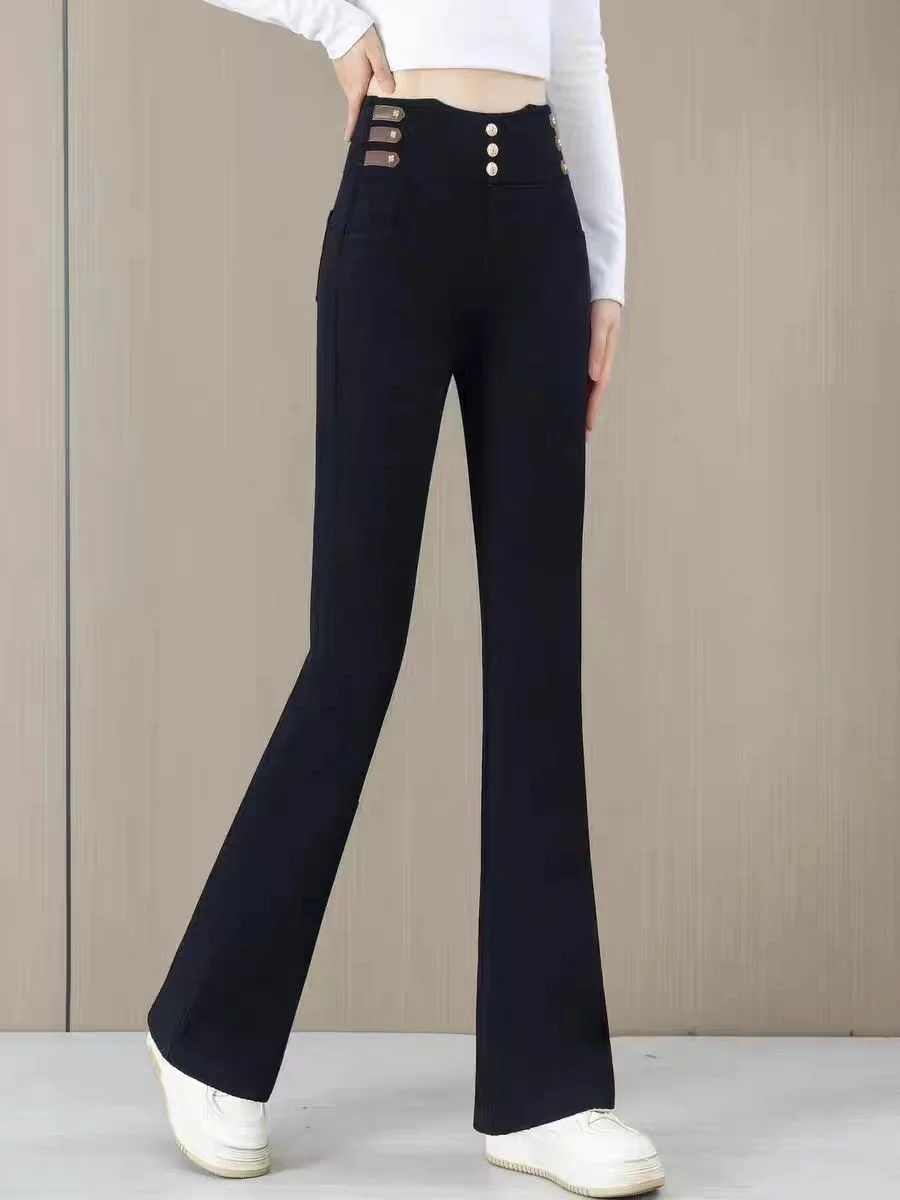 

Bootcut Jeans Cotton Women Japanes French Casualoutfit Fulllength American Style Adult Tied Biack Flip Textured High Women' Vibe