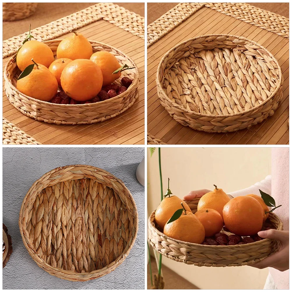

2pcs Woven Storage Basket Natural Pastoral Style Strong Deform Resistant Easy Carry Home Bedroom Organizer Fruit Snacks Storage