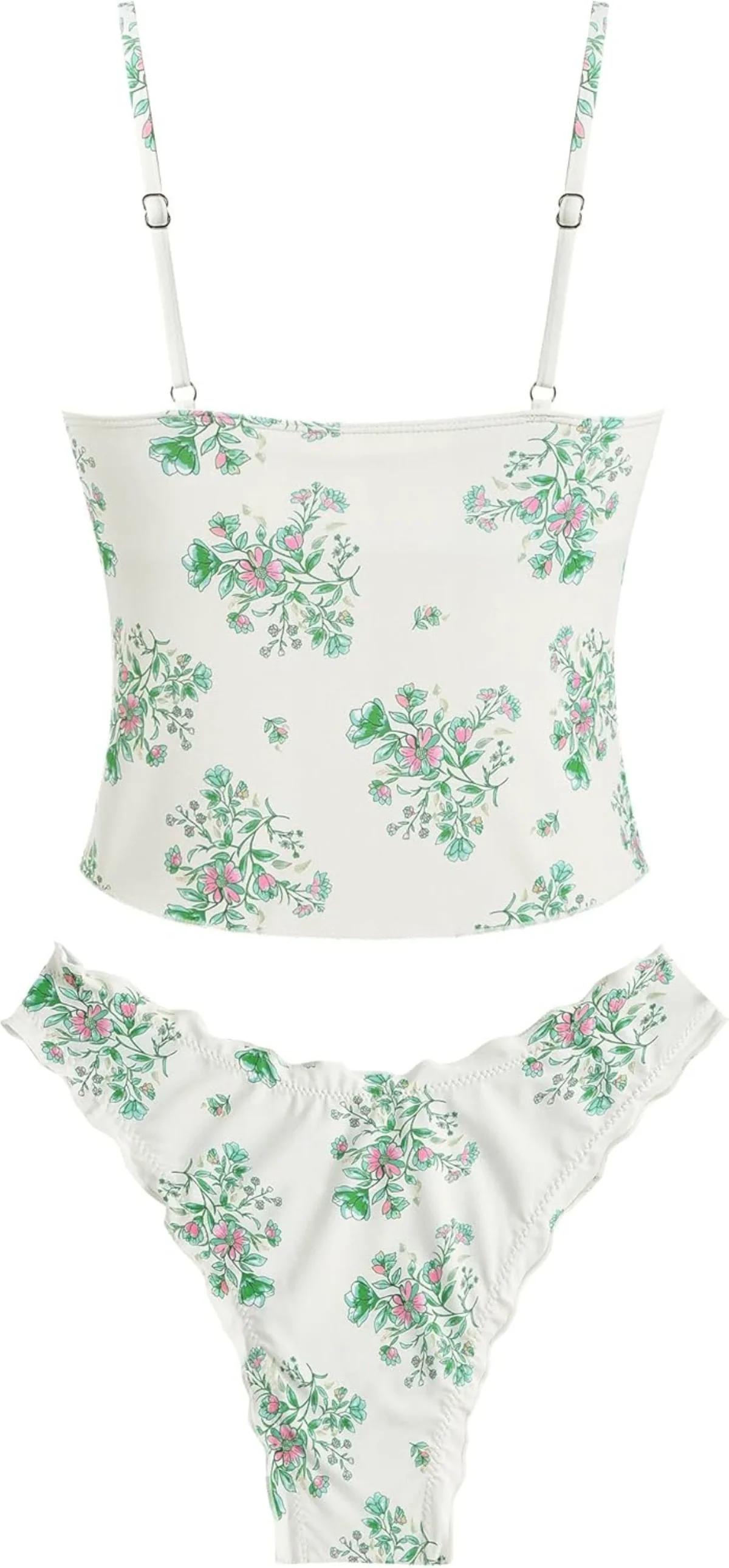 Tankini Swimsuits for Women Smocked Ruffles Tie Front Bowknot Textured High Cut Tanga Tankini Set