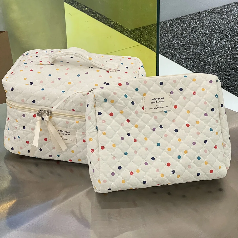 Women Colorful Dots Tote Makeup Storage Bag Portable Travel Organizer Cosmetic Quilted Bag Handbag Ladies Pouch For Lipsticks