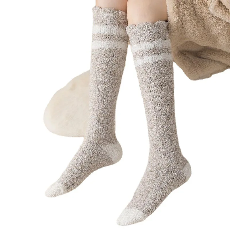 Falling Coral Velvet Floor Thermal Socks Women\'s Fried Dough  Thickened Plush Sleep Middle cylinderSocks In Winter Wool Socks