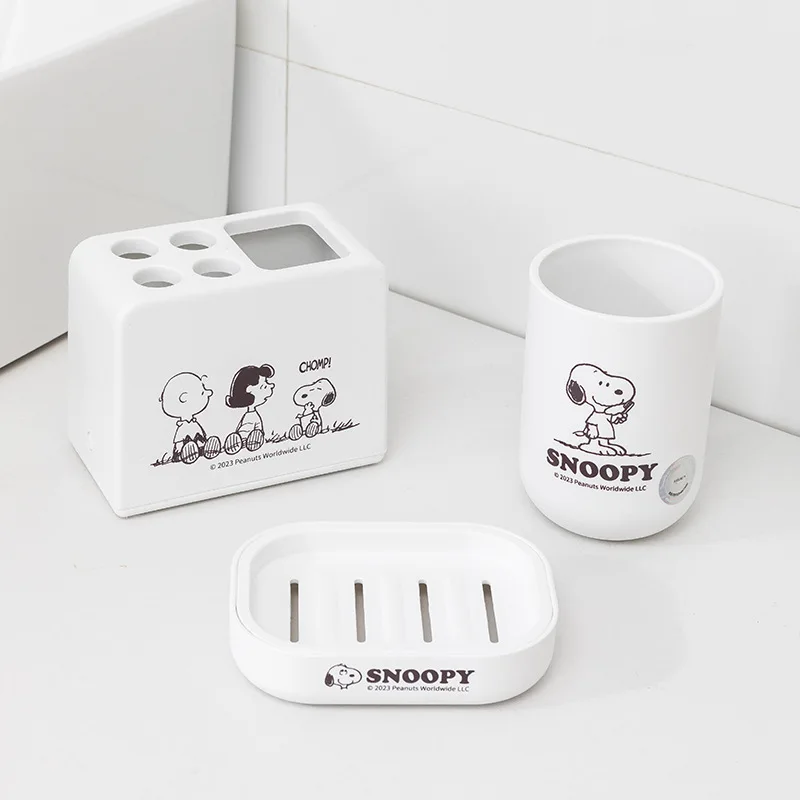 Snoopy Charlie Brown Bathroom Toiletries Cartoon Toothbrush Holder Tooth Cup Soap Box Storage Tray Household Cleansing Supplies