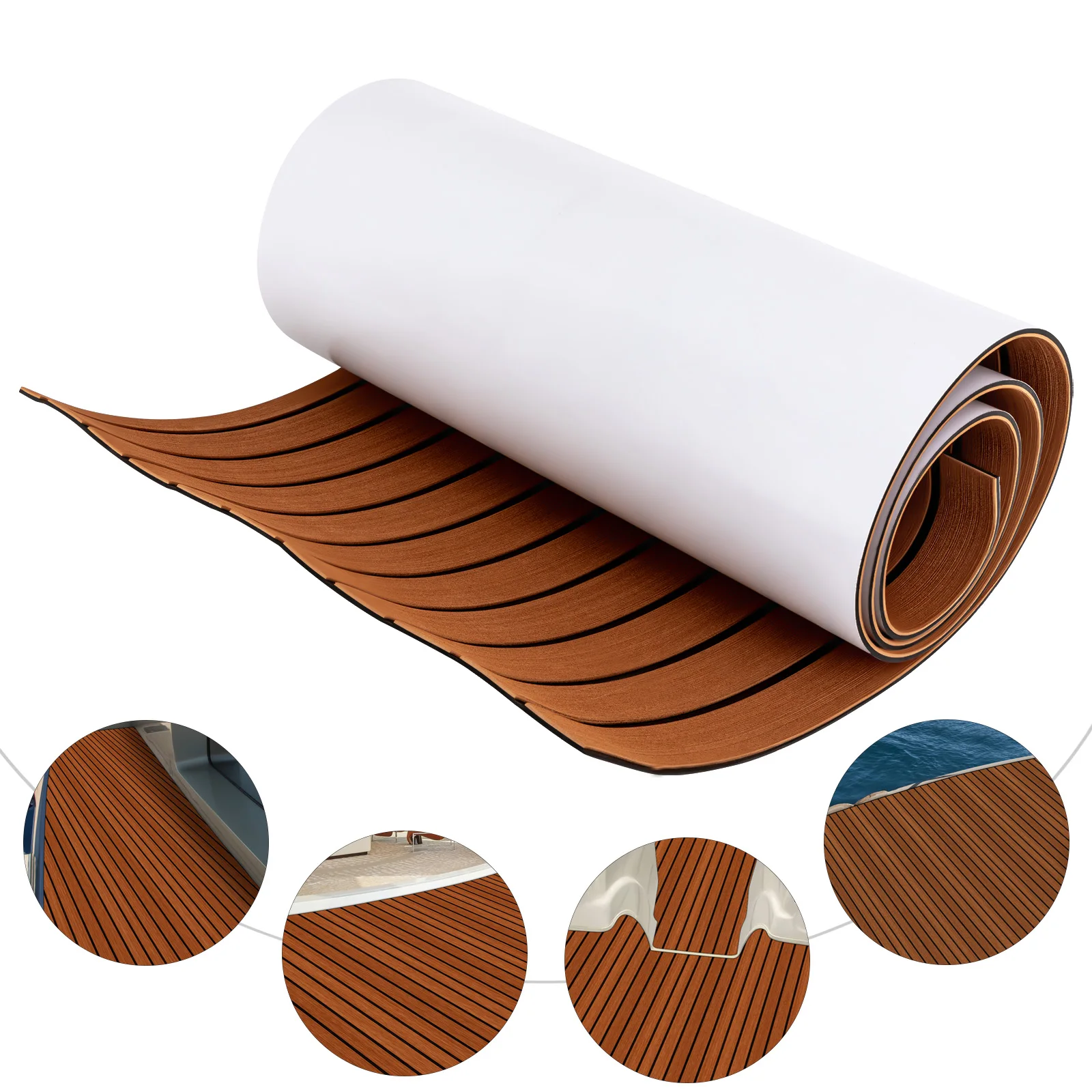 

240x60cm/95x24in Boat Flooring EVA Foam Decking Sheet Faux Teak Marine Mat, 6mm Thick Non-Slip Self-Adhesive RV Yacht Carpet Pad