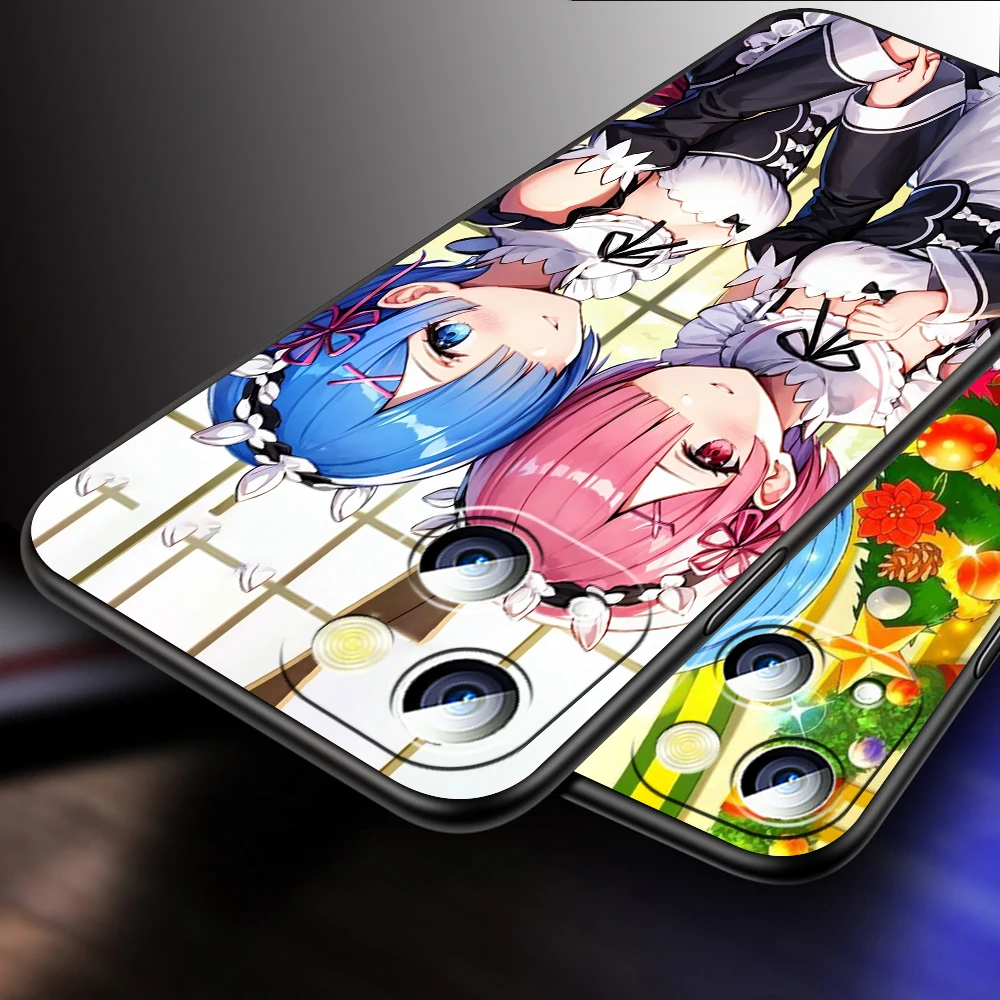 Re Zero Rem Emilia For iPhone 15 14 13 12 11 XS XR X 8 7 SE Pro Max Plus Mini Black Cover Phone Case