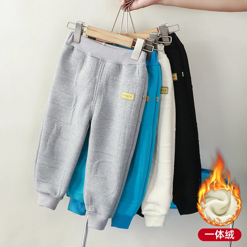 Boys Girls Velvet Long Pants Kids Fleece Warm Trousers Children Thick Elasticated Pants Winter Cotton Casual Sports Pants 1-6Y