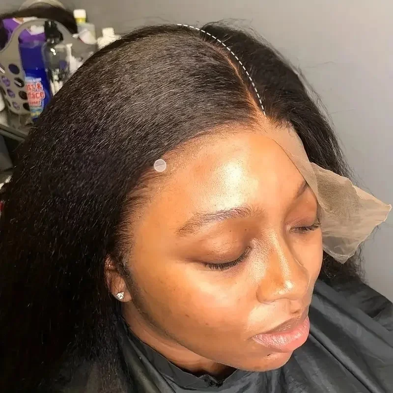 

13x4 Kinky Straight Transparent Lace Front Human Hair Wig With Kinky Edges Baby Hair Yaki Straight HD Lace Frontal Wig For Women