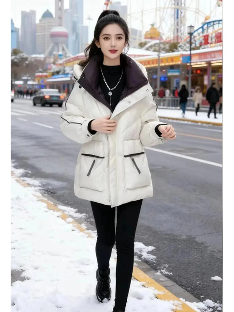 

Color Blo Hooded Mid-Length Cotton Jaet Winter 2026 Outdoor Warm Sli Personali Design Korean Sle Loose Fit Commute