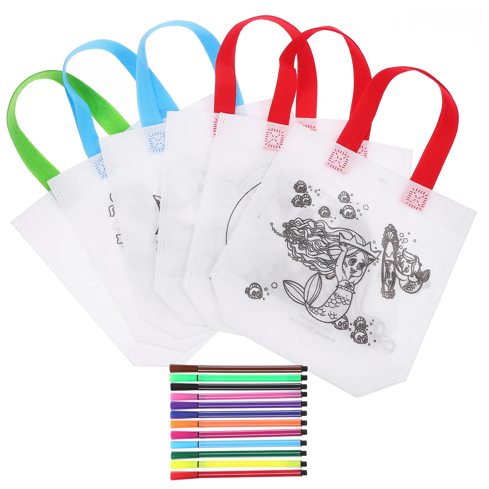 

24pcs Coloring Bag Set Nonwoven DIY Kids Party Favors Birthday Christmas Reusable Tote Bags Graffiti Craft Supplies
