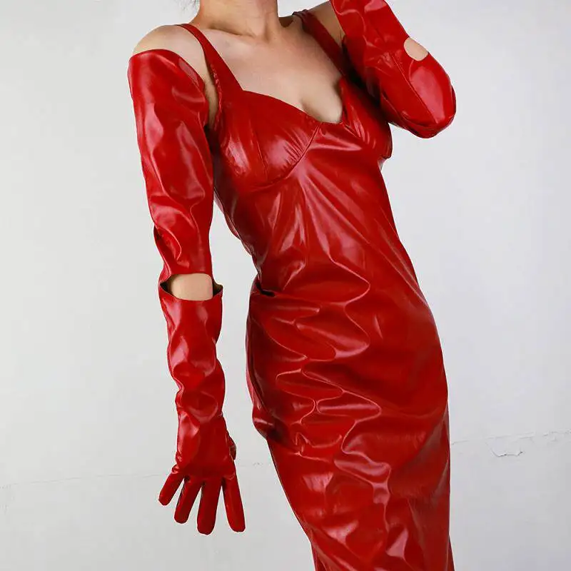 28 Zoll (70 cm) lange Handschuhe aus Kunstleder, PU, weiß, extra lang, eng anliegend, kreisförmig, Ausverkauf, Armstulpen, sexy, für Damen – Detail 16