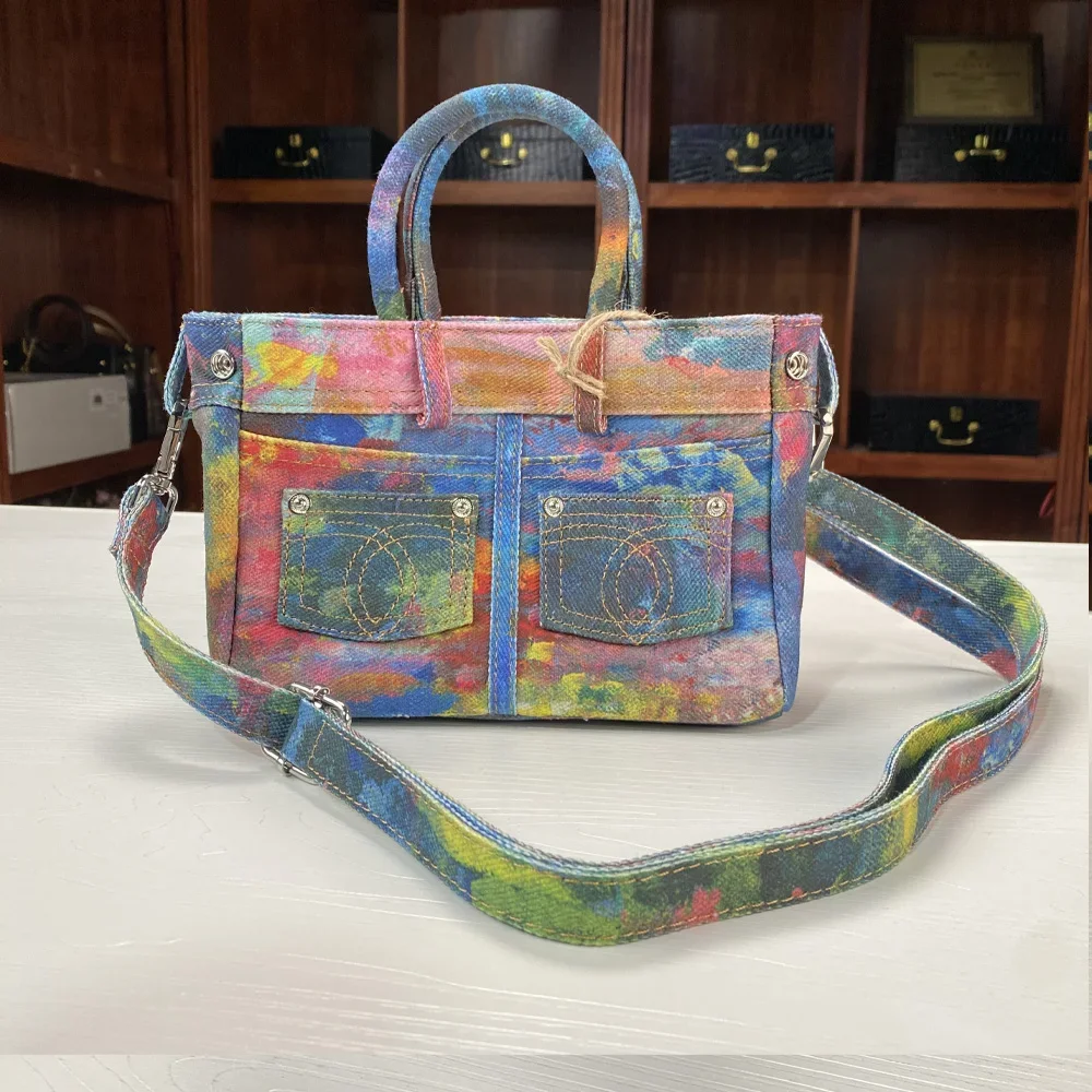 

Джинсовая сумка и кошелек для женщин, роскошная дизайнерская сумка на плечо с цветным принтом, высококачественная джинсовая сумка Y2K Street Flowing Handba