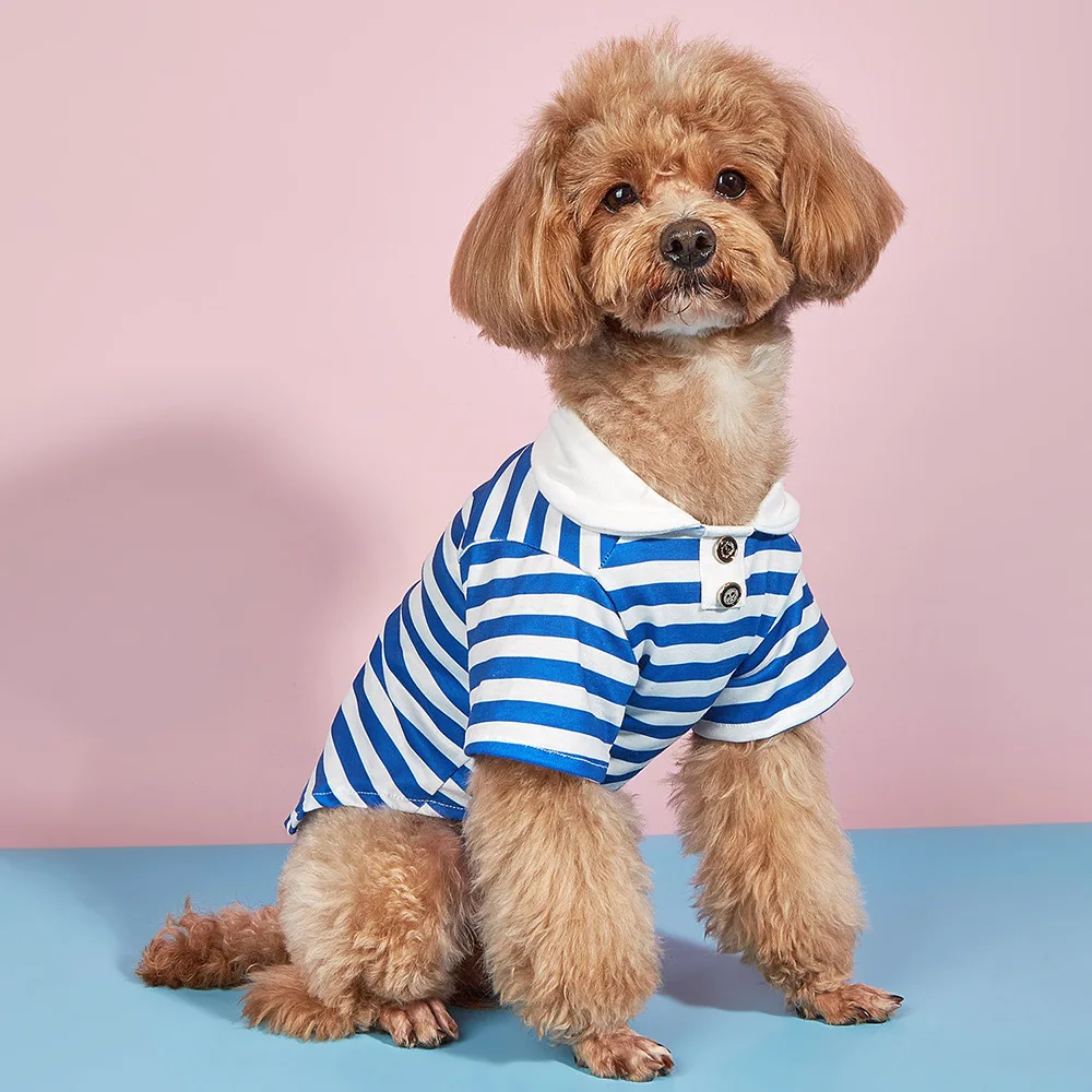 Navy Stripes Dog Clothes Shirt Print Pet Clothing Fashion Casual Soft Small Dogs Trendy Holiday Style Spring Summer Wholesale