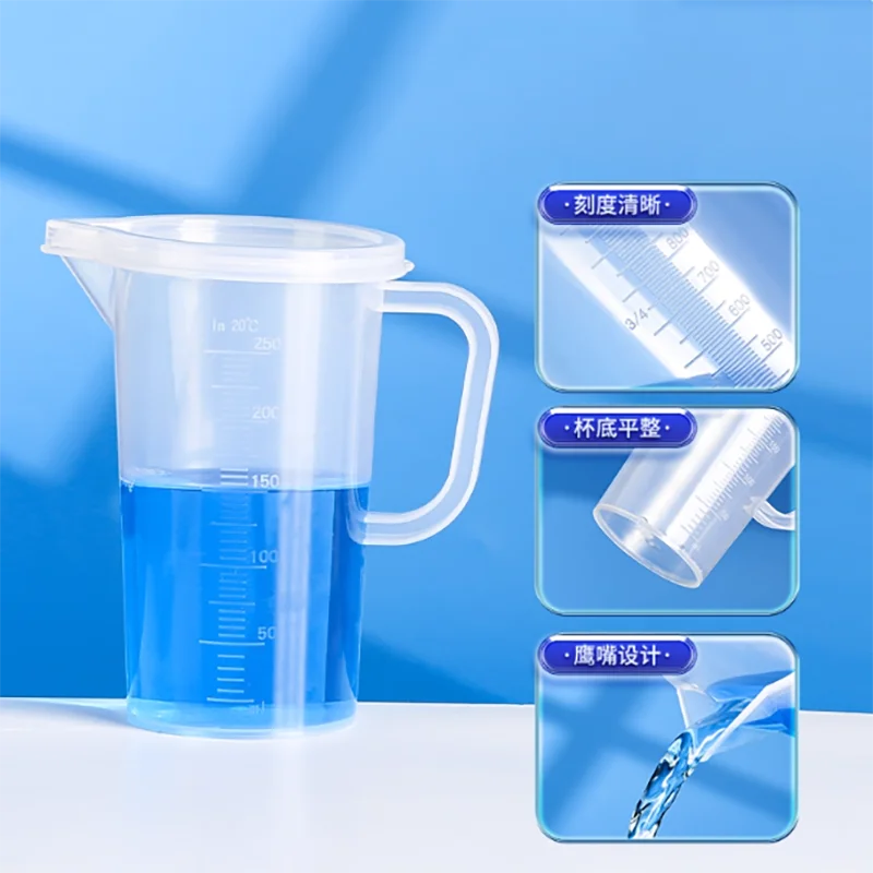 Plastic beaker 5ml10ml25ml50ml100ml250ml500ml1000ml2000ml3000ml5000mllaboratory stoichiometric cup with scale with handle