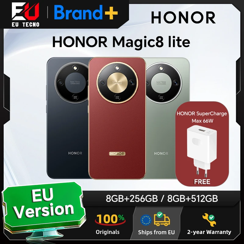 HONOR Magic8 lite, smartphone 5G, version européenne, batterie 7500 mAh, triple protection, appareil photo principal 108MP, écran AMOLED 6,79 pouces 120Hz