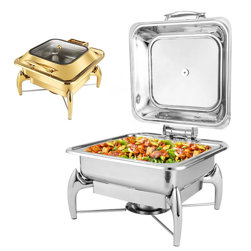 

Wedding Party Luxury Square Commercial Chafer Buffet Server Food Warmers Set Buffet Chaffing Dish