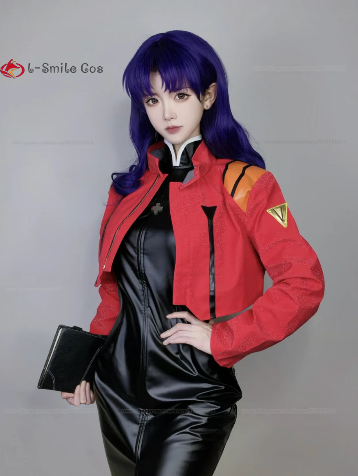 Wysokiej jakości peruka do cosplay Anime EVA Misato Katsuragi peruka do cosplay kobiety 55cm ciemnofioletowe żaroodporne peruki syntetyczne + czapka z peruką