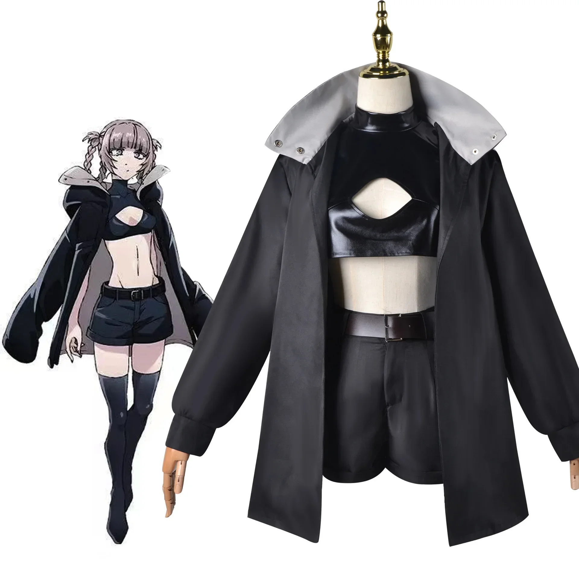 Anime Call of The Night Cosplay Nanakusa Nazuna Costume Wig Black Cloak Jacket Leather Vest Outfit Yofukashi No Uta Full Set