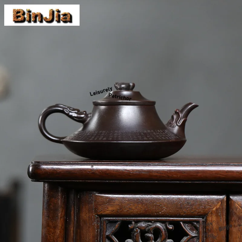 250 مللي ييشينغ القديمة الأرجواني الطين أباريق الشاي اليدوية الشعرية النثر سحابة موقد وعاء الخام الخام الخام البرونزية الطين غلاية Zisha طقم شاي الحلي #4