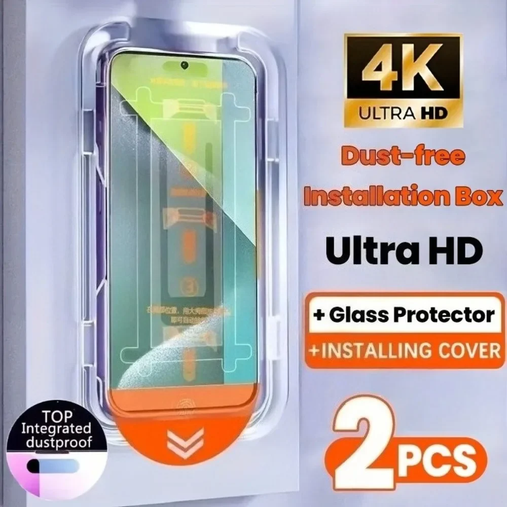 2 Stück One Cilck Installieren gehärtetes Glas für Xiaomi Redmi Note 14 13 Pro Plus 11 12 13 14 Pro Ultra HD Full Cover Displayschutzfolie