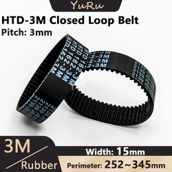 HTD-3M Rubber Timing Belt Width 15mm Closed Loop Length 252 255 261 270 273 285 300 309 315 327 345mm HTD3M Synchronous Belt 3M