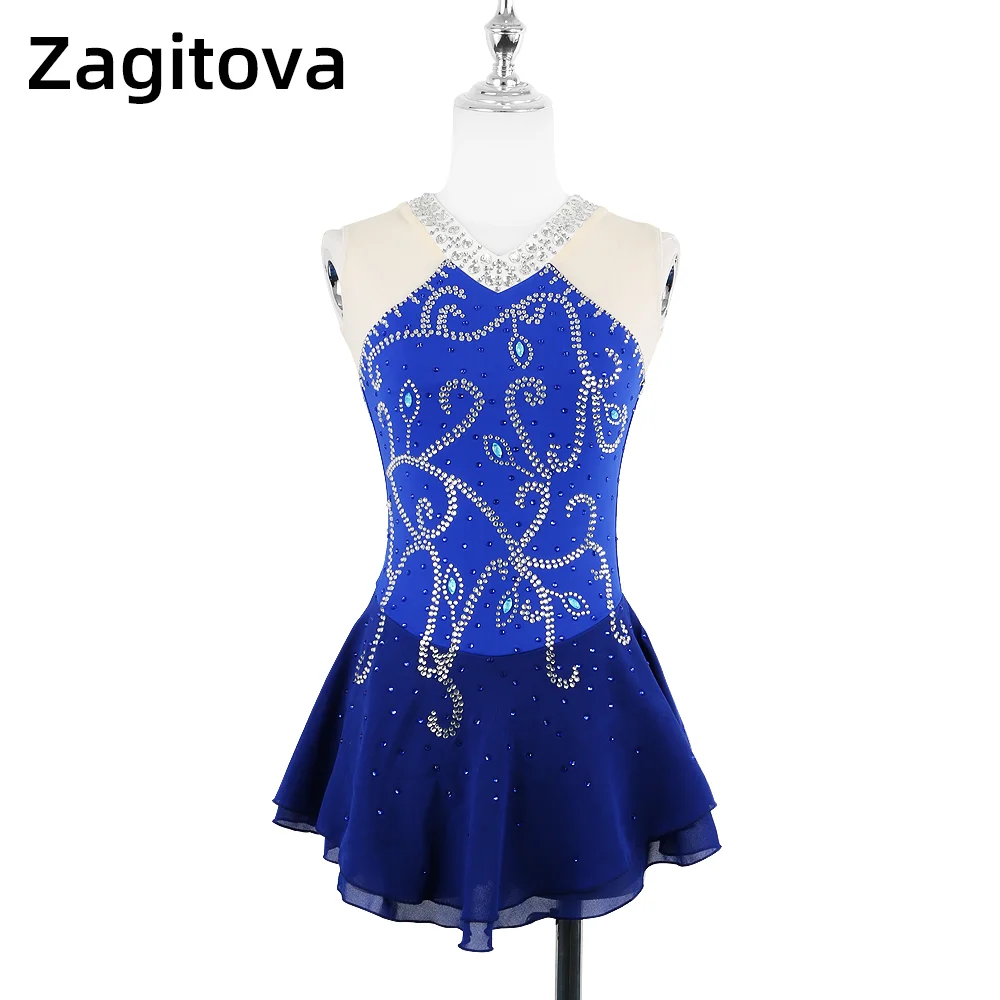 

Zagitova Figure Skating Dress Women Girls Ice Skating Skirt Performance Competition Royal Blue Mesh Skirt