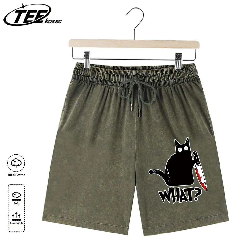 

Мужские летние шорты с принтом «Милый черный кот с ножом», простые хлопковые спортивные шорты в стиле ретро для офиса и пляжа